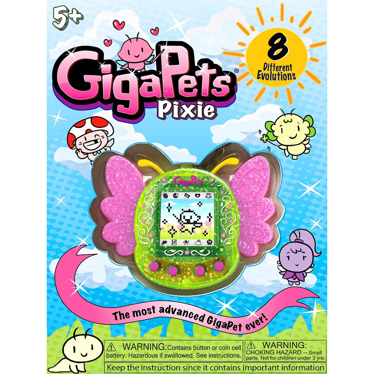 GigaPets: Pixie - Most Advanced GigaPet Ever! 8 Different Pixie Evolutions, Virtual Interactive Pet Keychain, Kids Ages 5+